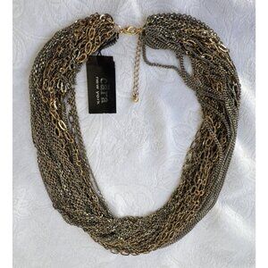 Cara New York Bronze Dark Gold Tone Layered No Tangle Statement Necklace NEW
